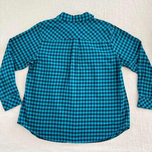 TALBOTS PLUS Button-Front Gingham Holiday Shirt – 100% Cotton – Blue – 1X - Picture 5 of 14